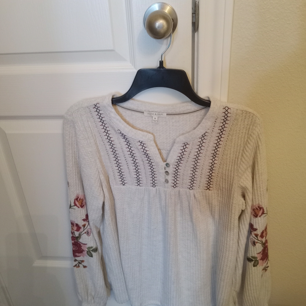 Ladies Floral Embroidered Cream Top